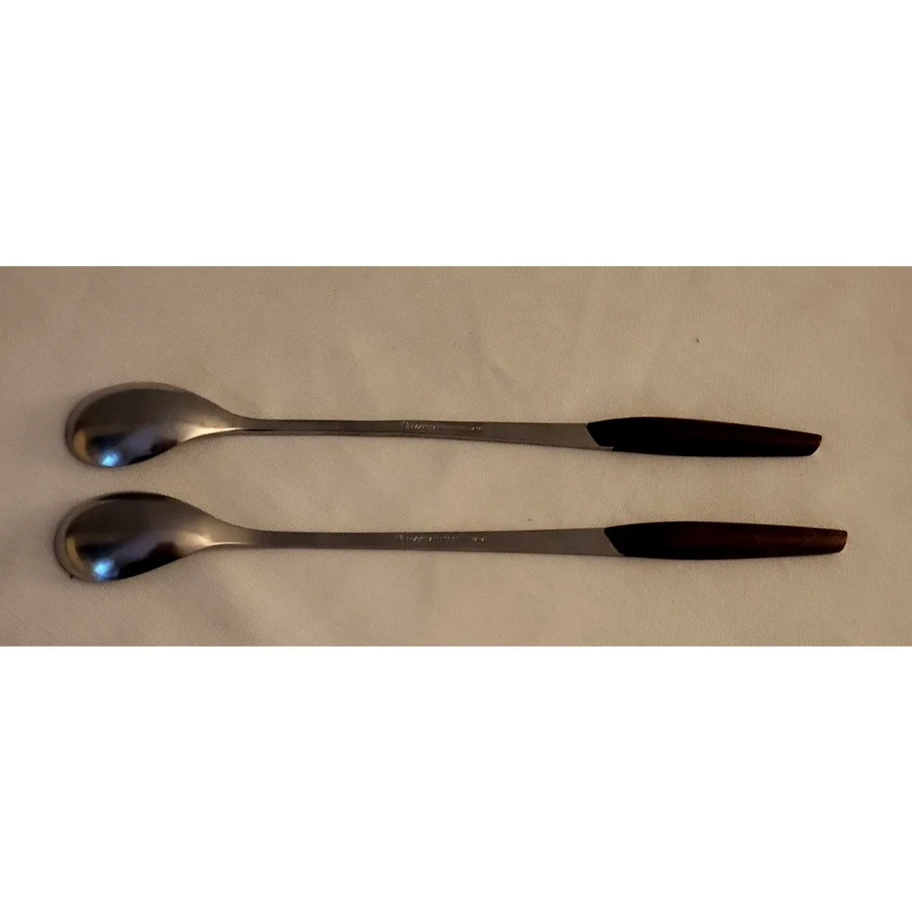 Lot of 2 Iced Teaspoons ELD2-Brown Stainless Eldan Japan Synthetic Wood Handle